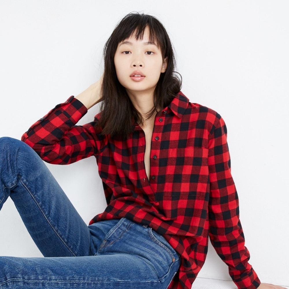 MADEWELL women’s Flannel Popover Shirt in Buffalo Check size small plaid buttons
